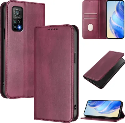 Produktbild von Handyhülle für Xiaomi Mi 10T/Mi 10T Pro, Vintage Leder RFID Schutz Kartenfach Standfunktion Magnetische Klapphülle Rot