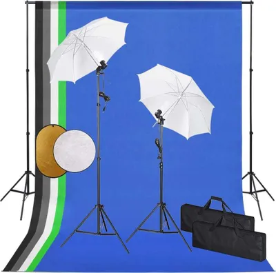 Produktbild von Cloris Designermöbel Fotostudio-Set mit Leuchten, Schirmen, Hintergrund, Reflektor 2024 Neu