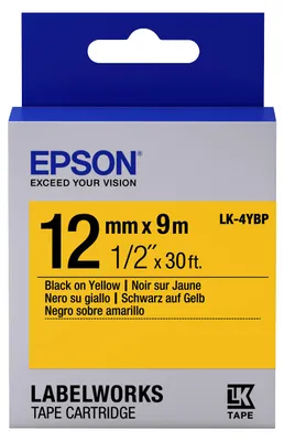 Produktbild von Epson Etikettenkassette LK-4YBP - Pastell - schwarz auf gelb - 12mmx9m, Schwarz auf gelb, Japan, 1,2 cm, 9 m, 1 Stück(e), 25 mm