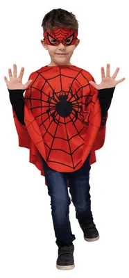 Produktbild von Spinnen Poncho Spider rot schwarz Halloween Supeheld, Groesse:104/116