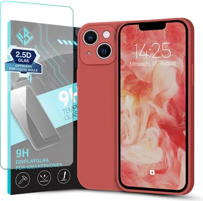 Produktbild von Hülle für Apple iPhone 13 mit 9H Displayglas Displayschutz Plus Case Cover Bumper Silikon Softgrip Schutzhülle Farbe: Rot