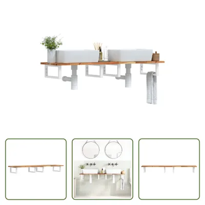 Image de The Living Store Étagère de lavabo murale en acier et acacia