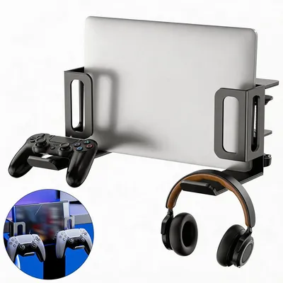 Produktbild von Laptop Halter Tischmontage verstellbar Stahl seitlich platzsparend mit Haken Silikon Schutz für Notebook Tablet Homeoffice Büro