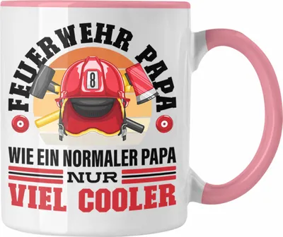Produktbild von Trendation - Feuerwehr Papa Tasse Geschenk Feuerwehrmann Lustiger Spruch Vatertag (Rosa)