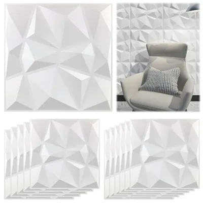 Productafbeelding van PromoHome® 3D Wandpanelen Set – 12 decoratieve binnenwandtegels met geometrisch reliëf, 30 x 30 cm, wit