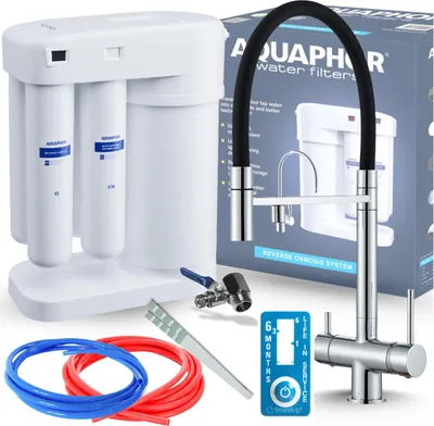 Image de Robinet de cuisine 3 voies Ari HighFlex avec douchette extractible, bec pivotant 360 degrés, raccord pour filtre à eau, chromé