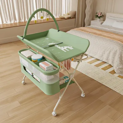 Produktbild von Klappbar Wickelkommode mit Spielzeug,Mobiler Wickeltisch Höhenverstellbar,Kinderzimmer Windelaufbewahrungskorb Hängeregale für Neugeborene (Grün)