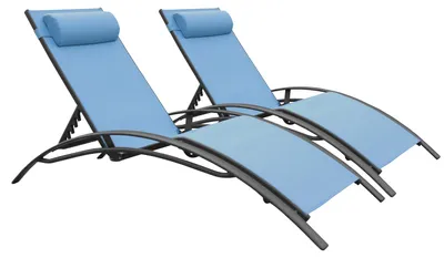 Produktbild von 2erSet Liegen GALAPAGOS aus blaugrauem Textilene - Aluminium anthrazitgrau