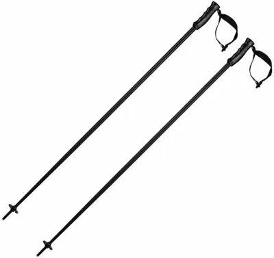 A pair of black ski poles against a white background.