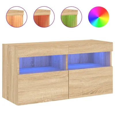 Image de vidaXL Armoire TV murale avec lampes LED Chêne Sonoma 80x30x40 cm