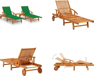 Produktbild von vidaXL Sonnenliegen 2 Stk. mit Tisch und Auflagen Massivholz Akazie - Gartenliege - Gartenliegen - Sonnenliege - Sonnenliegen