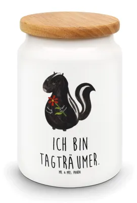 Produktbild von Mr. & Mrs. Panda behälter Stinktier Blume - Weiß - Geschenk, zuckerdose, Wildtier, Skunk, Kaffeedose, Raubtier, Träume, Vorratsbehälter, müslidose, Dose, Dreams