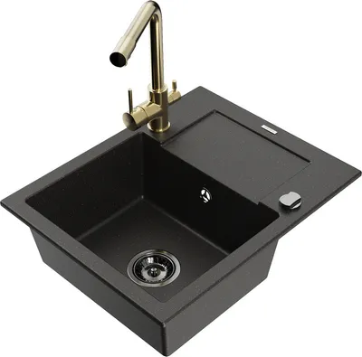 Produktbild von Mexen Enzo 1 Becken-Granitspüle mit Abtropffläche und Mischbatterie Duero, Schwarz/Gold metallisch - 6506-75-671600-50-B