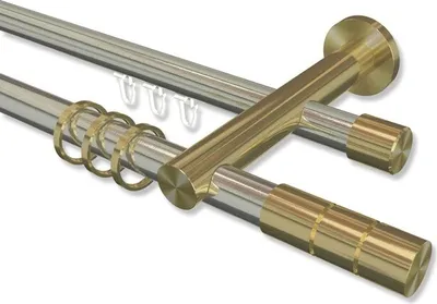 Produktbild von Interdeco Rundrohr-Innenlaufstange, Gardinenstange (Kombination) Edelstahl-Optik / Messing-Optik Modell Platon Elanto, 20 mm Ø 2-läufig, 440 cm (geteilt)