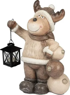 Produktbild von Großer Formano Dekorativer Elch mit Laterne creme-braun für Winter und Weihnachten ca. 40  Deko im Haus