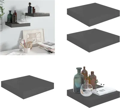 Immagine prodotto di vidaXL Mensole galleggianti 2 pz. Grigio lucido 23x23,5x3,8 cm MDF - Mensola a muro - Mensole a muro - Mensola a muro galleggiante - Mensola a muro galleggiante