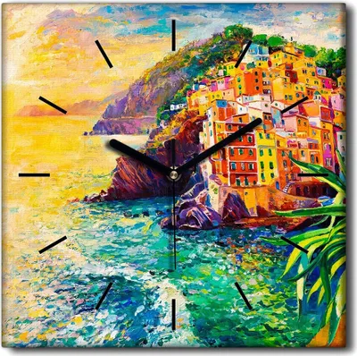 Produktbild von Coloray Uhr auf Leinwand 30x30 cm Wand Uhr Dekoration Wohnzimmer Segeltuch schwarze Hände -Seelandschaftsdorf.