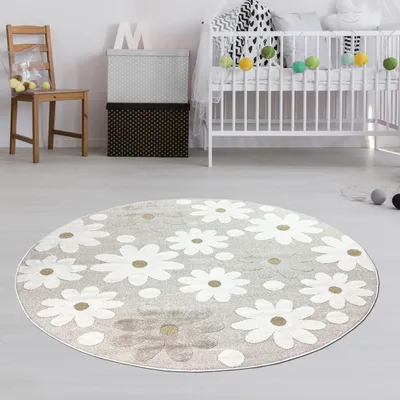 Produktbild von Bezaubernder Kinderteppich mit Blumenmuster und Höheneffekt in Creme und Beige Größe - 160 cm Rund