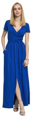 Produktbild von Damen Maxikleid mit V-Ausschnitt und Schlitz; Blau/S