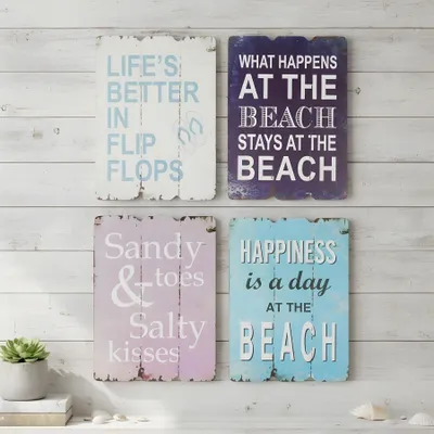 Immagine prodotto di Elzusha - Set di 4 decorazioni da parete in legno con scritte a tema estivo