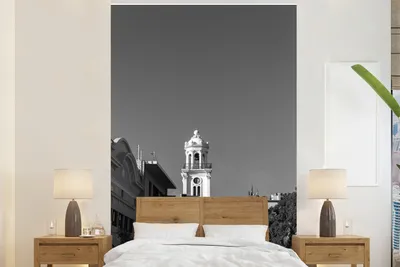 Produktbild von Fotobehang Uitsnede van hoog gebouw in Dominicaanse Republiek - Schwarz-Weiß - 200 cm breit x 300 cm hoch