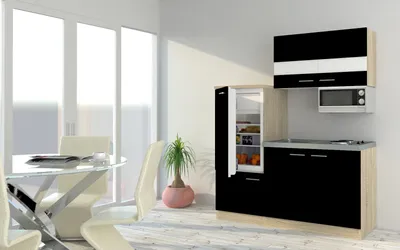 Produktbild von Küche Miniküche Single Eiche Schwarz  Kühlschrank Luis 160 cm Respekta