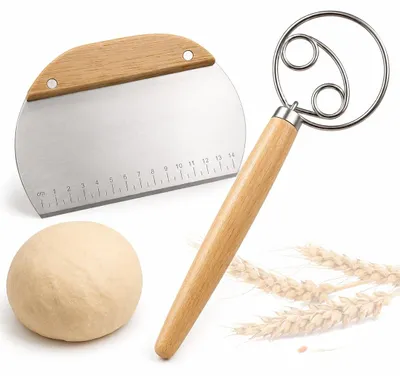 Produktbild von Dänischer Schneebesen - Mit Holzgriff - Zum Mischen von Brotteig und Backzutaten