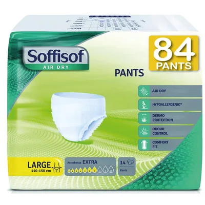 Zdjęcie produktu dla Soffisof Pants Extra rozmiar L - 84x pieluchomajtki dla dorosłych - 84 sztuk majtek chłonnych dla kobiet i mężczyzn - majtki chłonne