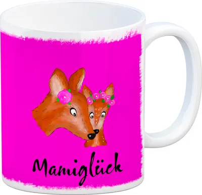 Produktbild von Kaffeetasse für Kinder mit Reh Motiv und Schriftzug - Mamiglück in pink