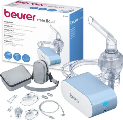 Produktbild von Beurer IH 60 Inhalator, leises und tragbares Inhaliergerät mit wiederaufladbarem Akku, Inhalationsgerät zur Anwendung bei Erkältung, Asthma