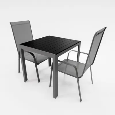 Produktbild von Gartenmöbel Set Alu Tisch 3-tlg. 2x Stapelsessel Gartenset Essgruppe Sitzgruppe anthrazit