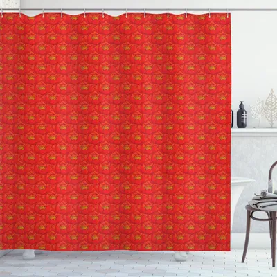 Immagine prodotto di ABAKUHAUS Tenda da doccia con motivi floreali, motivi dai colori caldi lungo un motivo ripetitivo di fiori tropicali, 175 x 180 cm, rosso cinabro rosso bordeaux