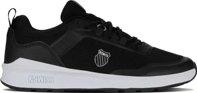 A black K-Swiss sneaker with a white sole, shown from the side against a white background.