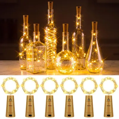 LED-Lichterkette 6er Set, 2 m, 20 LEDs, Warmweiß, batteriebetrieben