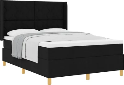 Image de Lit Boxspring avec matelas Noir 140 x 190 cm Tissu