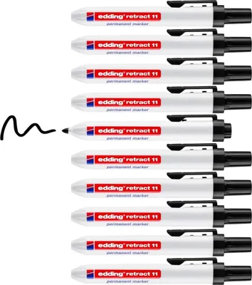 Produktbild von edding retract 11 Permanentmarker black 10 Stifte Rundspitze 1,5-3 mm wasserfes