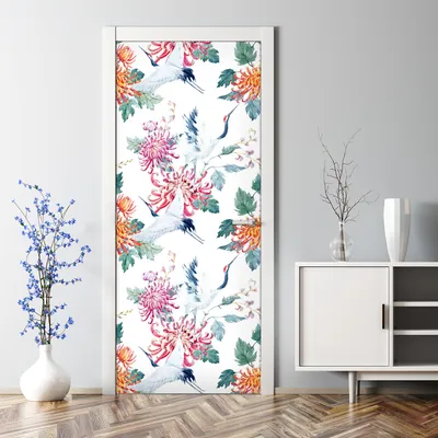 Produktbild von Dekorative Klebefolie selbstklebend Tapete Türposter dekoration Blumen Kranich zart 77 x 200 cm