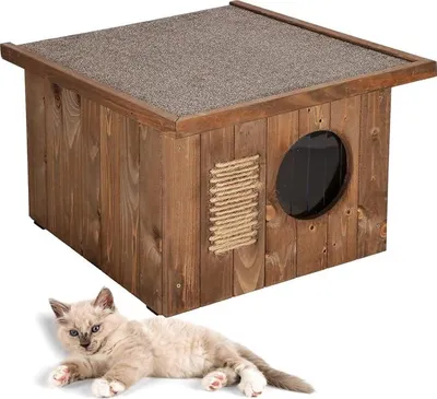 Produktbild von Katzenhaus Outdoor Winterfest, Katzenhaus Isoliert, Clawsable, Holz Outdoor, Katzenhütte 49,5 x 58 x 36 cm