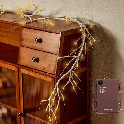 Productafbeelding van Decoratieve Verlichte Berkenslinger met Timer voor Binnen en Buiten