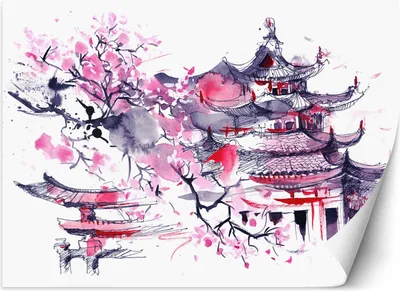 Obrázok produktu pre Vliesová fototapeta Japonské pagody 350x245 cm Feeby Fialová lepidlo je súčasťou dodávky jednoduchá inštalácia