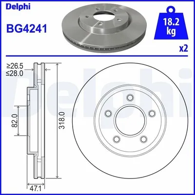 Produktbild von 2x DELPHI Bremsscheibe BG4241 für CHRYSLER Pacifica MPV 47 1mm 318mm