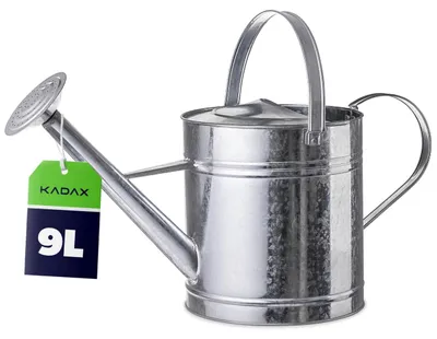 Produktbild von KADAX Zinkgießkanne 9 Liter, Vintage Gießkanne aus verzinkter Stahl, große Metallgießkanne mit abnehmbarer Brause, Giesskanne für Garten & Gewächshaus (Silber)