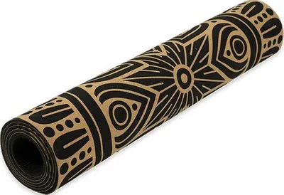 Produktbild von Matchu Sports Yogamatte 172 × 61 × 0,6 cm mit Korkoberfläche – rutschhemmende Sportmatte mit Print für Yoga, Pilates und Stretching – Schwarz