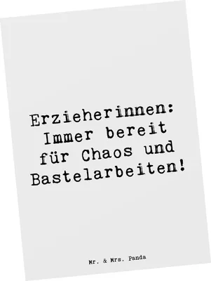 Produktbild von Mr. & Mrs. Panda Fotokarte Spruch Erzieherin Chaos - Weiß - Geschenk, Berufsliebe, Handgefertigt, Hingabe, Ansichtskarten, Berufe, Grußkarte, Postkarten, Beruf, Postkarte