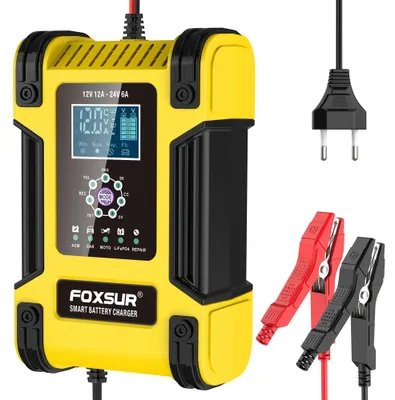 Obrázok produktu pre Nabíjačka autobatérií, 12V, inteligentné nabíjanie s 7 stupňami, žltá