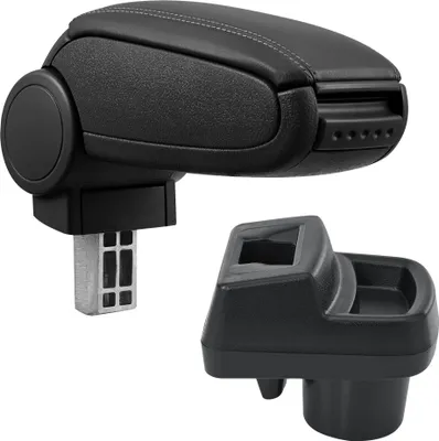 Image de Accoudoir central Opel Corsa F avec compartiment de rangement Similicuir noir avec coutures noires