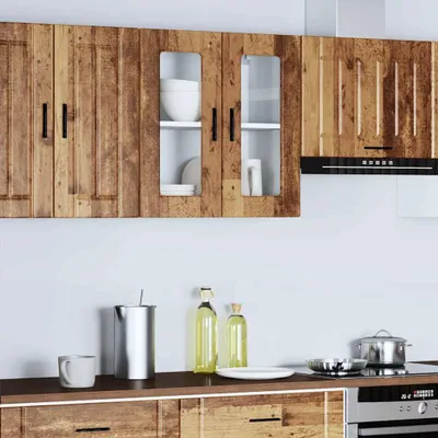 Imagen del producto de vidaXL Armario de cocina suspendido con puerta de cristal, estilo madera envejecida