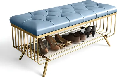 Image de Banc pratique avec assise moelleuse, cadre métallique et rangement pour chaussures