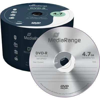 Produktbild von MediaRange MR444, 4,7 GB, DVD-R, 120 mm, 50 Stück(e), 16x, Tortenschachtel