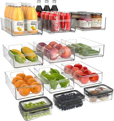 Produktbild von Kühlschrank-Organizer, stapelbare Aufbewahrungsboxen, 12 Stück, transparent, für Küche